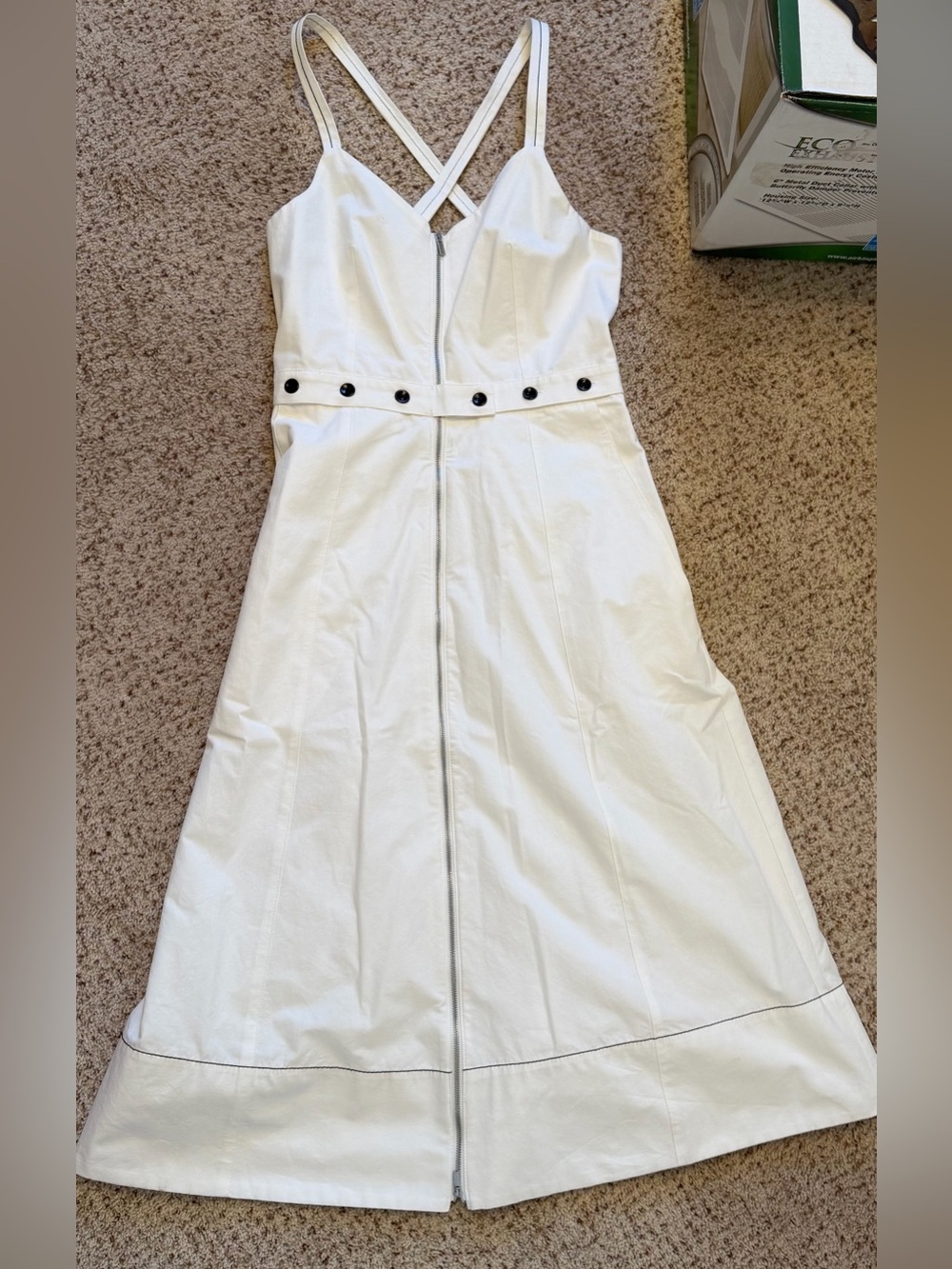 Proenza Schouler Full Front Zip Midi Dress White Cotton Linen Blend, Size 4 - Picture 10 of 16